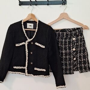 J.ING Black and Cream Tweed Blazer And Mini Skirt Set